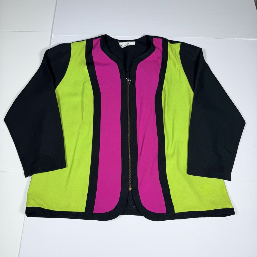 Ashley Stewart Blazer Jacket Womens 20 Multicolor Mod Retro Long Sleeve Zipper